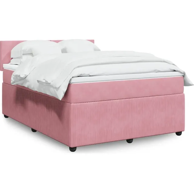 vidaXL Boxspring met matras fluweel roze 140x190 cm