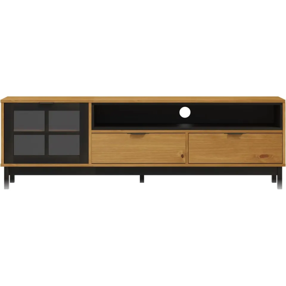 vidaXL TV-meubel met glazen deur FLAM 158x40x50 cm massief grenenhout bruin, foto 4
