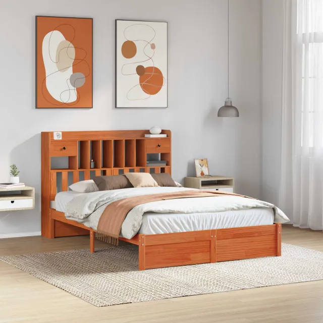 vidaXL Boekenkast Bedframe Wasbruin 150 x 200 cm Massief Vurenhout
