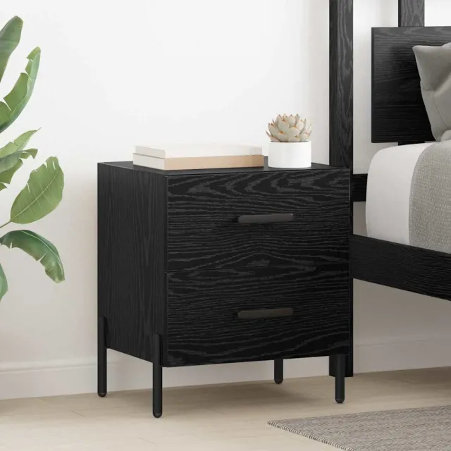 vidaXL Nachtkastje 2 st Zwart Eiken 40 x 35 x 47,5 cm Bewerkt hout, foto 2