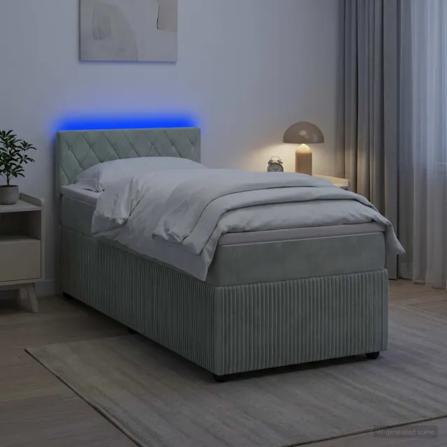 vidaXL Boxspring Bed met Matras en LED Lichtgrijs 90 x 190 cm Fluweel
