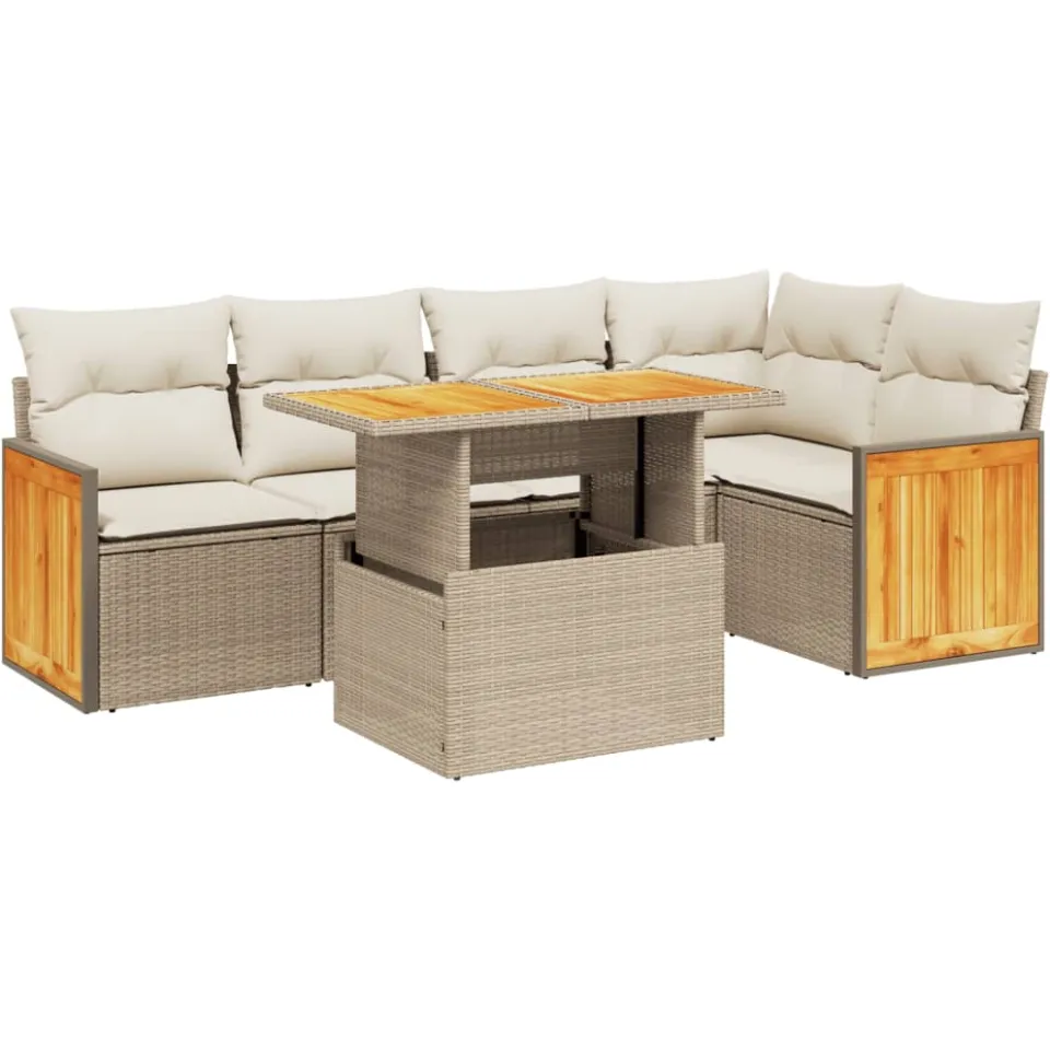vidaXL 6-delige Loungeset met kussens poly rattan beige, foto 3