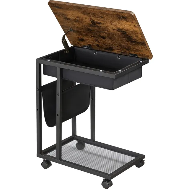 IN-HOMEXL Bijzettafel op Wieltjes met Opbergruimte - Banktafel Industrieel - 50x35x60 cm - Bruin