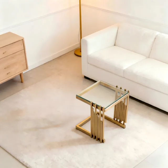 HAUSS SPOLE Bijzettafel - Gehard Glazen Blad En Gouden Rvs Frame - Voor Woonkamer En Slaapkamer - 41 x 41 cm - Goud Transparant Goud en Transparant
