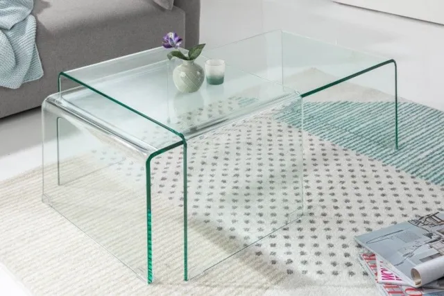 Invicta Interior Hoogwaardige set van 2 glazen salontafels FANTOME 100cm transparant - 37255 Zie omschrijving