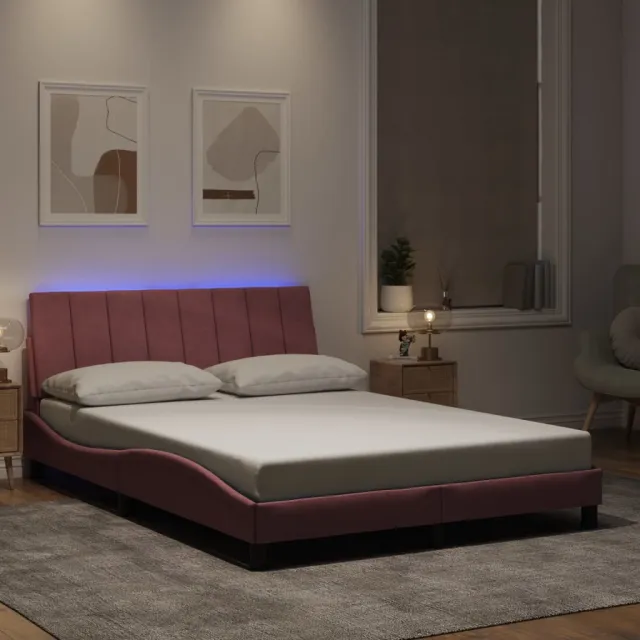 vidaXL Bedframe met LED zonder matras "Hanko" fluweel roze 140x200 cm