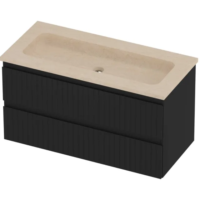 Proline Rollo Badmeubelset Hardsteen Elegant Zonder Gat 100x46x54 cm Sand Stone Mat Zwart