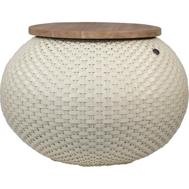 Handed By Opbergpoef met Deksel – Bijzettafel & Voetenbank – Handgevlochten - Halo - crème wit - cream white