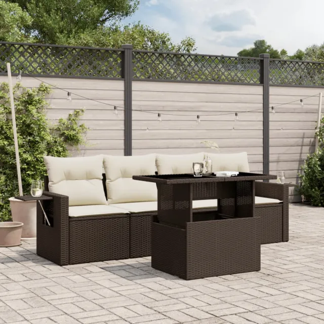 vidaXL 5-delige Loungeset met kussens poly rattan bruin, foto 2