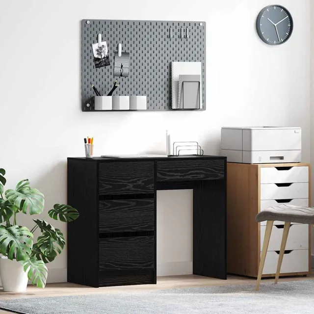 vidaXL Bureau Zwart Eiken 90 x 37,5 x 75 cm Bewerkt hout, foto 2