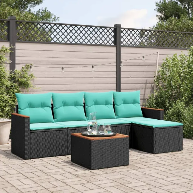 vidaXL 6-delige tuinbankset met kussens van zwart polyrotan, foto 2