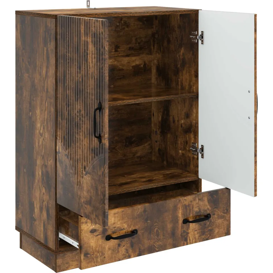 vidaXL Dressoir met lade Gerookt eiken 66 x 34,5 x 92 cm Bewerkt hout, foto 4