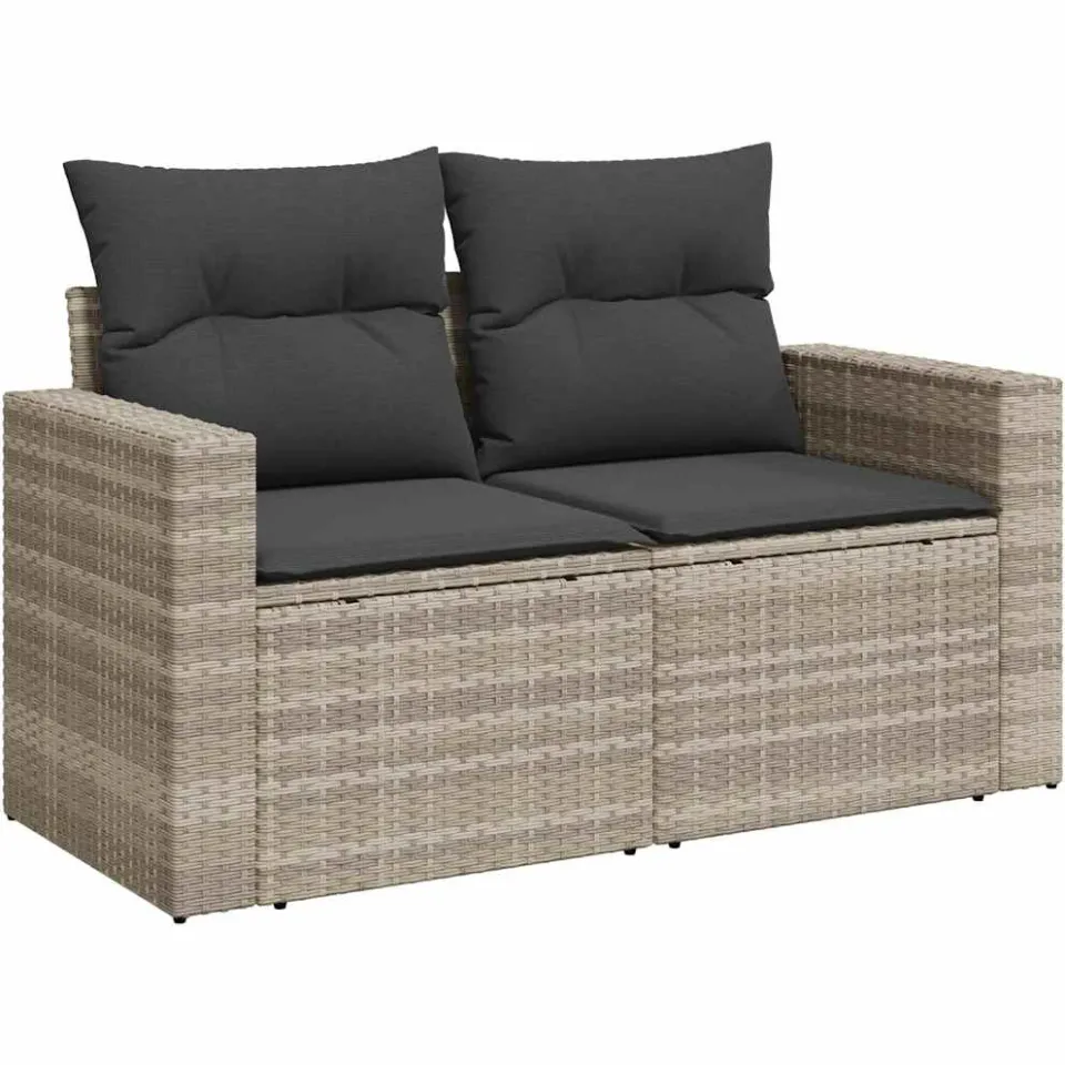 vidaXL 9-delige Loungeset met kussens poly rattan lichtgrijs grijs, foto 4