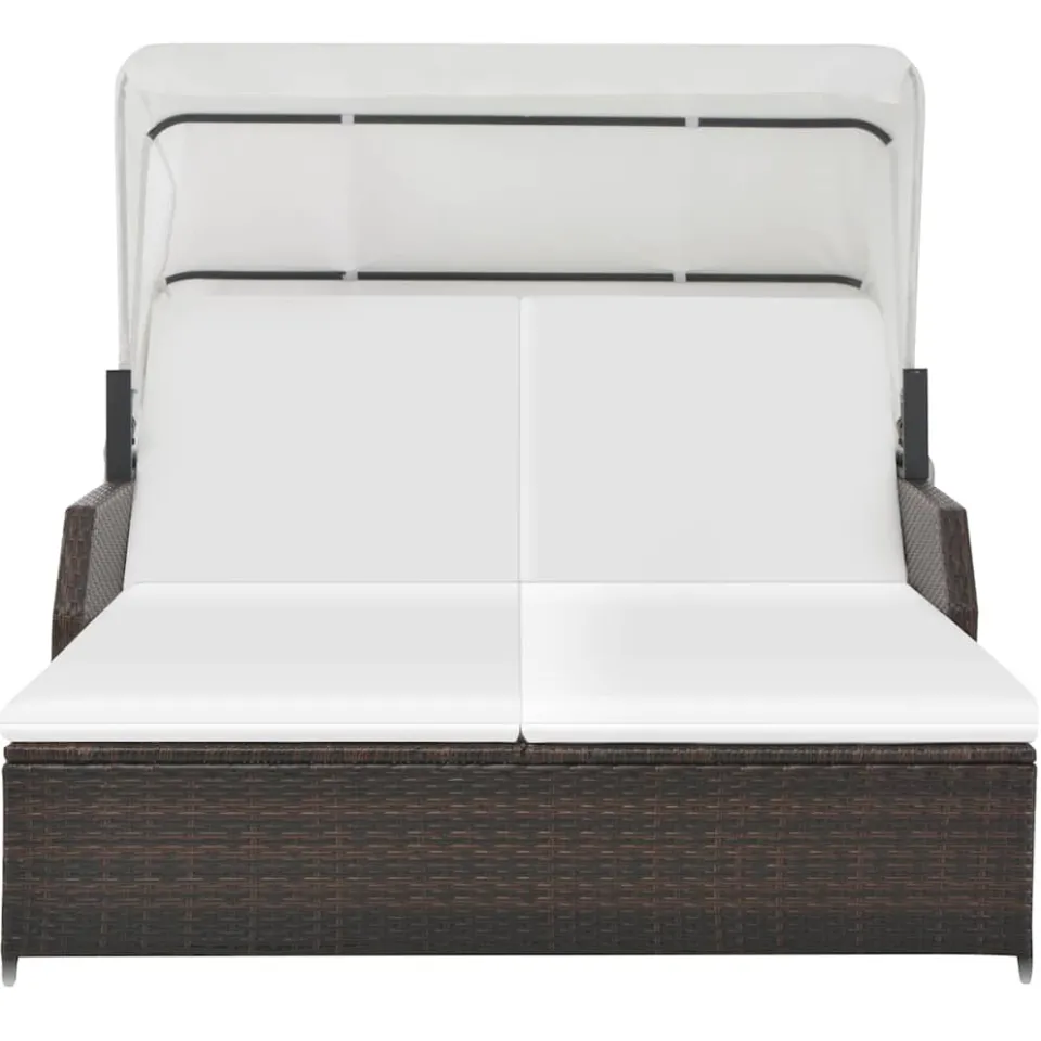 vidaXL Ligbed 2-persoons met luifel poly rattan bruin, foto 2