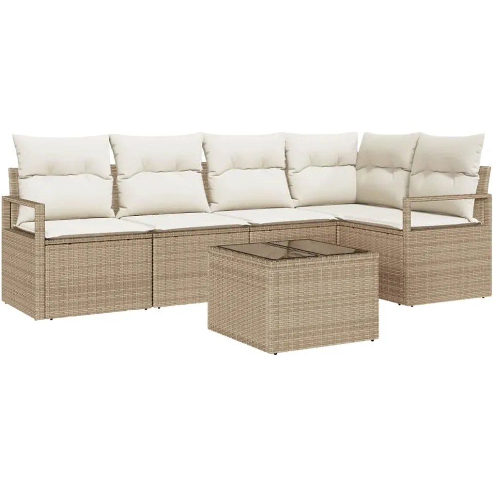 vidaXL Bankstel 6 st Beige poly rattan