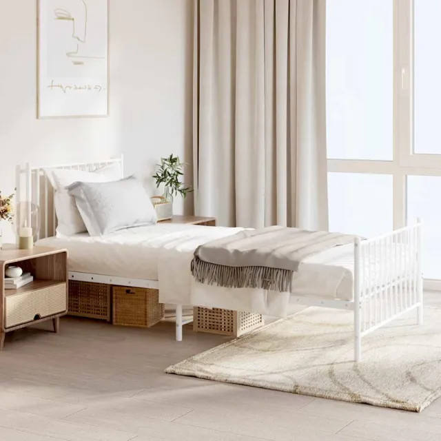 vidaXL Bedframe met hoofd- en voeteneinde metaal wit 90x200 cm
