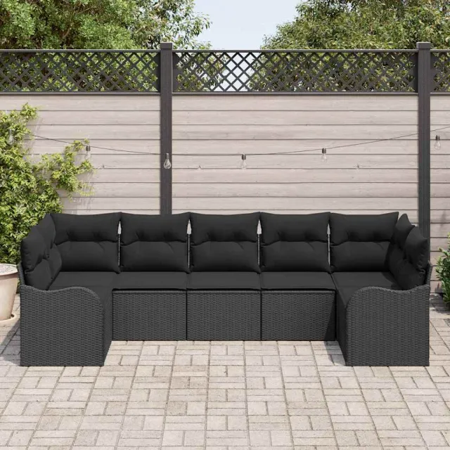 vidaXL Bankstel 7 st Zwart poly rattan