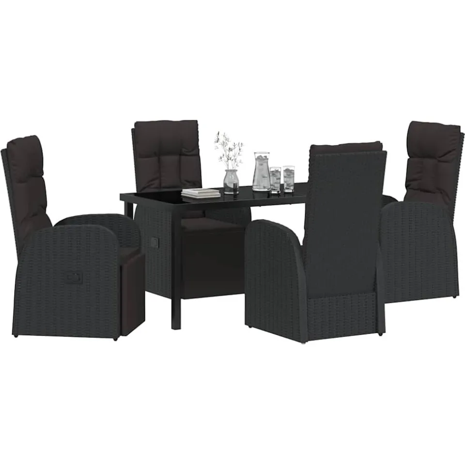vidaXL Tuin eettafelset 5 st Zwart poly rattan