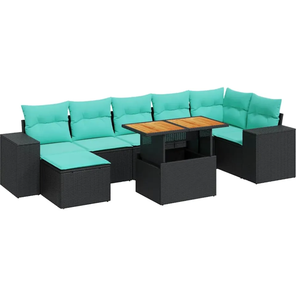 vidaXL 8-delige Loungeset met kussens poly rattan zwart, foto 3