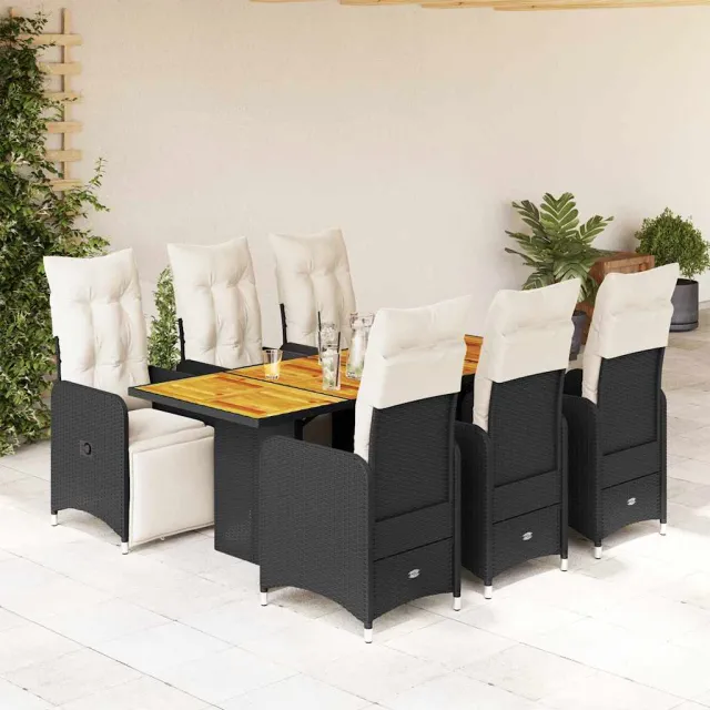 vidaXL 7-delige Bistroset met kussens poly rattan zwart, foto 2