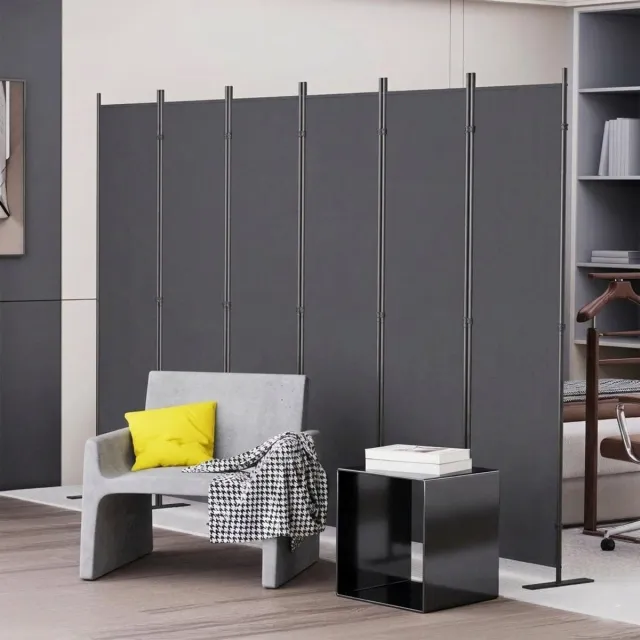 FloraGrace Kamerscherm Opvouwbaar – 304 x 180 cm – Metalen Frame en Canvas – Donkergrijs – Vrijstaand voor Binnengebruik – 6-Delig