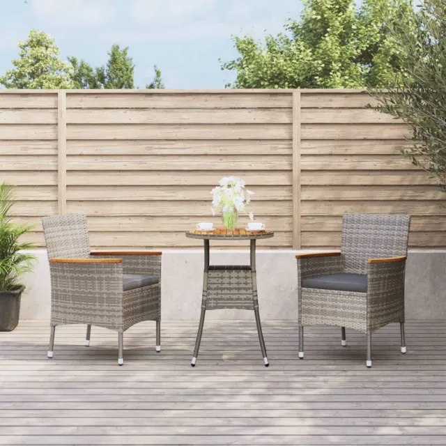 vidaXL 3-delige Bistroset met kussens poly rattan grijs, foto 2