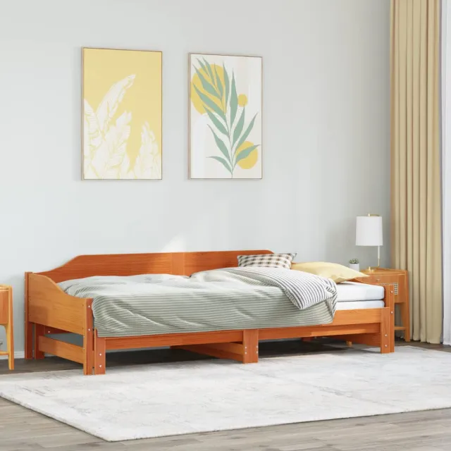 vidaXL Slaapbank met onderschuifbed 90x200 cm massief grenenhout Bruin