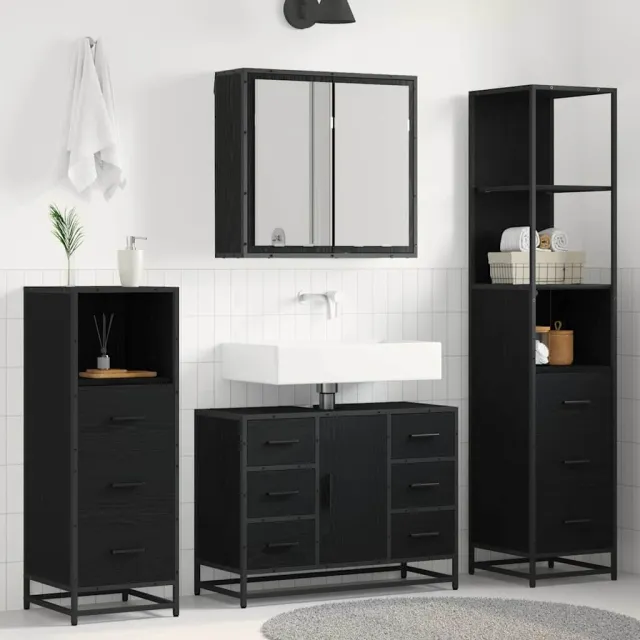 vidaXL Badkamermeubelset 3 st Zwart Eiken 80 x 33 x 60 cm Bewerkt hout, foto 2