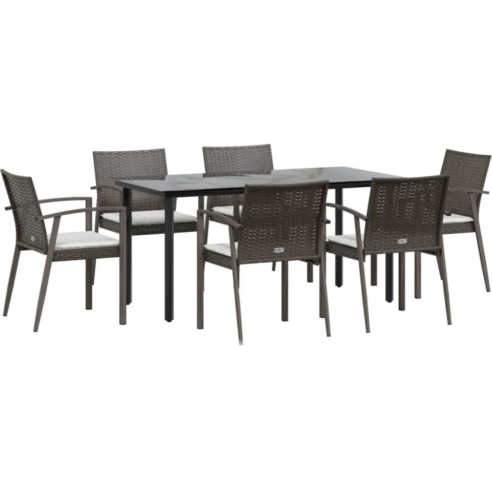 vidaXL 7-delige Tuinset met kussens poly rattan en staal Bruin