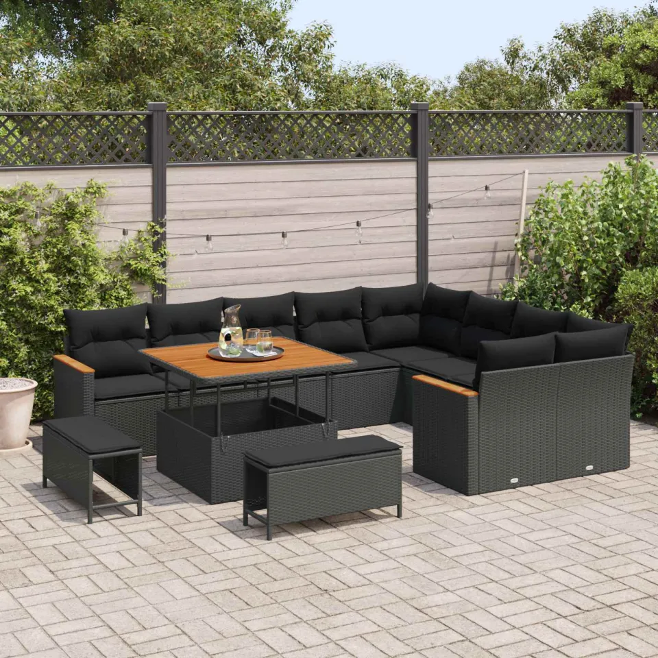 vidaXL Tuinbankenset 12 st Zwart poly rattan, foto 3