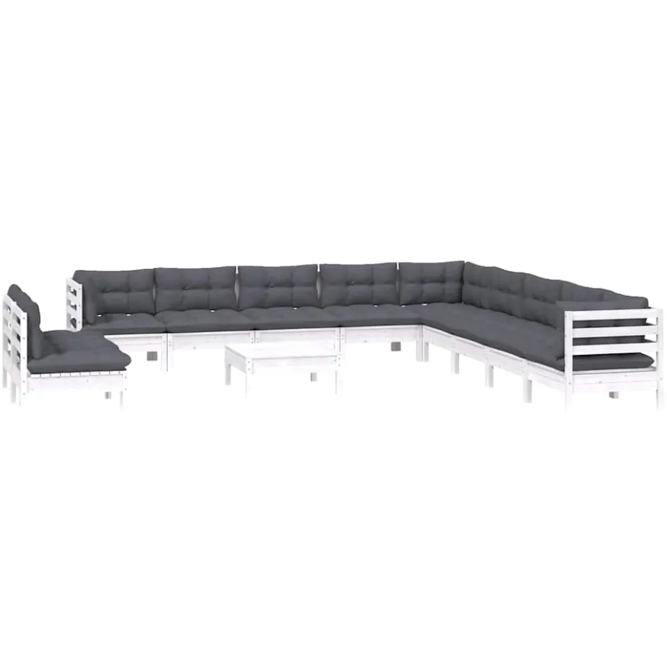 vidaXL 12-delige Loungeset met kussens massief grenenhout wit