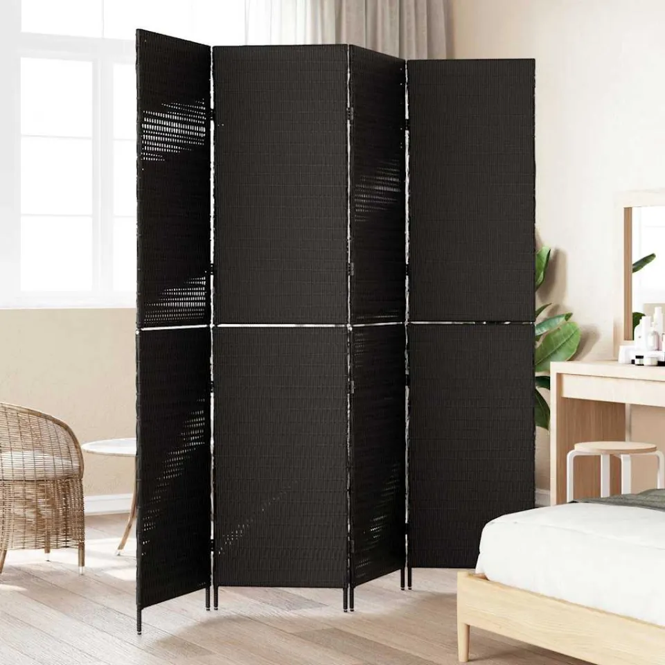 vidaXL Kamerverdeler Zwart 195 x 180 cm poly rattan, foto 3
