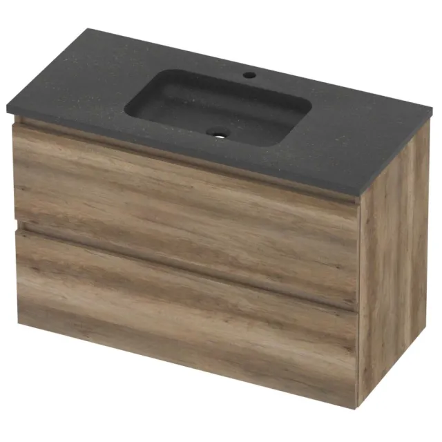 Basic-Line Rocky 46 Badmeubelset Hardsteen 1 Kraangat Greeploos 100x46x62 cm Scotch Oak Blue Stone Grijs