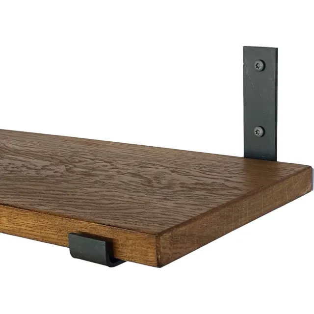 GoudmetHout Wandplank Industrieel - 50 x 25 cm Muurplank - Donker Eiken Hout - Decoratie Wandrek & Boekenrek - Hangplank Keuken - Wall Shelf + 2 Mat Blanke Plankdragers van Staal Donker eiken - Mat blank - 25 cm