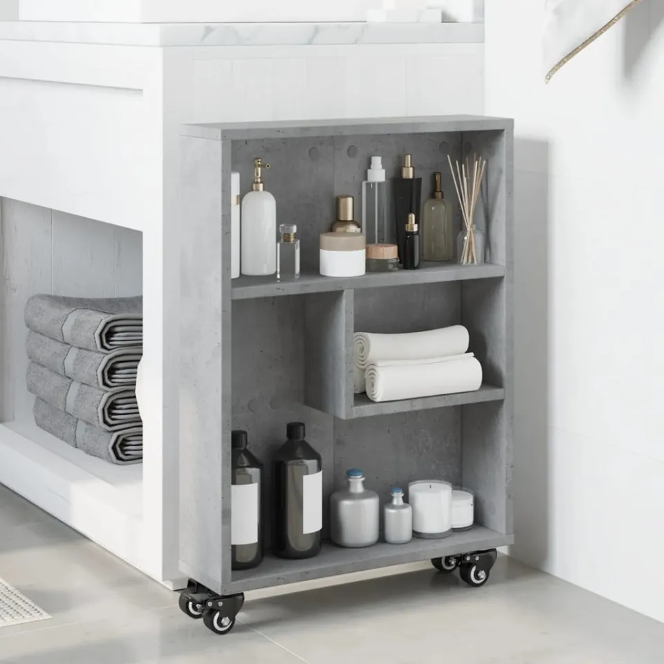 vidaXL Opbergtrolley smal 48x13x68 cm bewerkt hout betongrijs grijs, foto 2