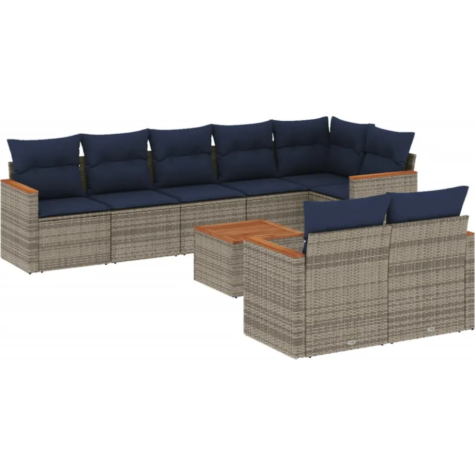 vidaXL 9-delige tuinbankset met kussens, grijs polyrotan, foto 3