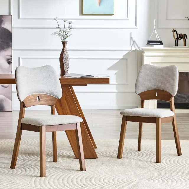 KOMHTOM Eetkamerstoel Set van 2 - Gestoffeerde Zitting - Houten Poten - Modern Design voor Eetkamer en Woonkamer Grijs