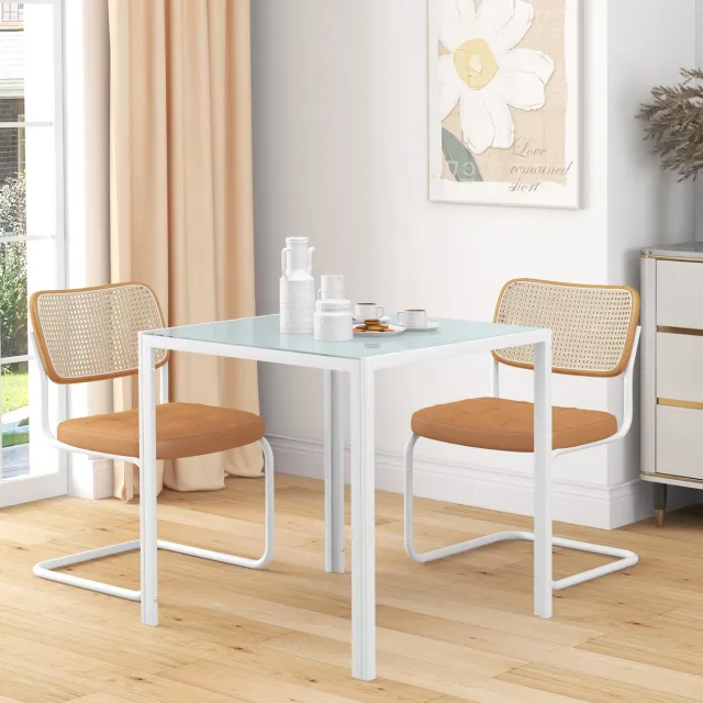COVREO Eettafel 75 x 75 x 75 cm wit, glazen blad met metalen frame