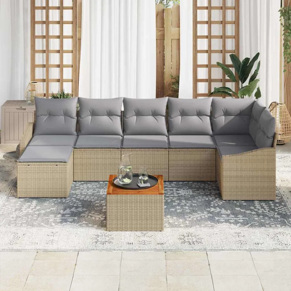 vidaXL Tuinbankenset 8 st Beige en Licht Grijs poly rattan, foto 3