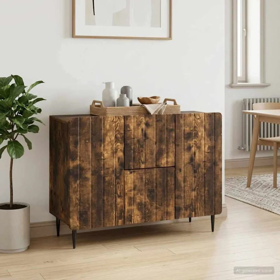 vidaXL Dressoir met lade Gerookt eiken 89 x 34,5 x 62 cm Bewerkt hout, foto 3
