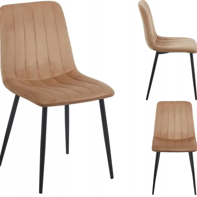 Furnitex K17-FX - Eetkamerstoel - Cappuccino fluwelen bekleding - Zwart metalen onderstel - Gecapitonneerd Cappuccino;Zwart