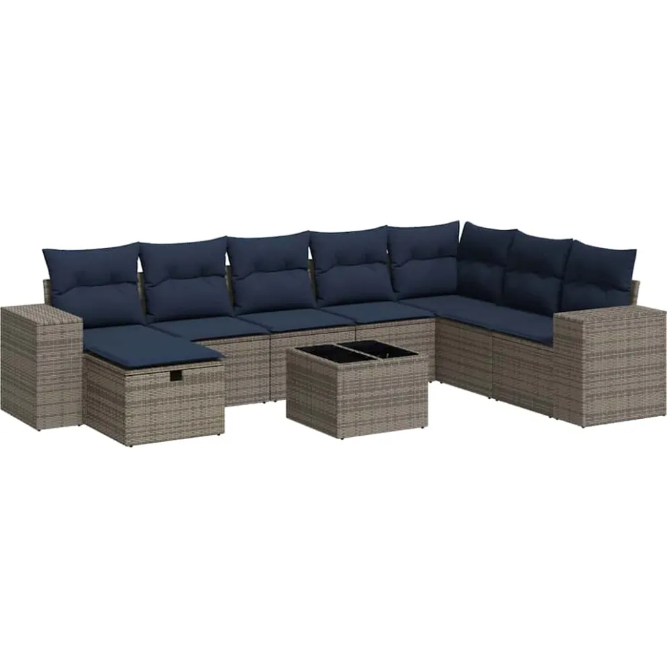 vidaXL 9-delige Loungeset met kussens poly rattan grijs, foto 3