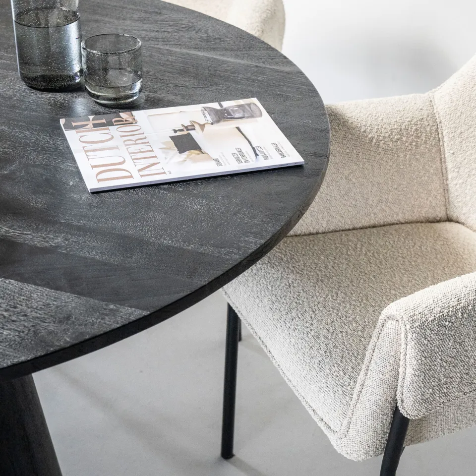 Eleonora Ronde Eettafel 'Aron' Mangohout, kleur Zwart, 130cm, foto 4