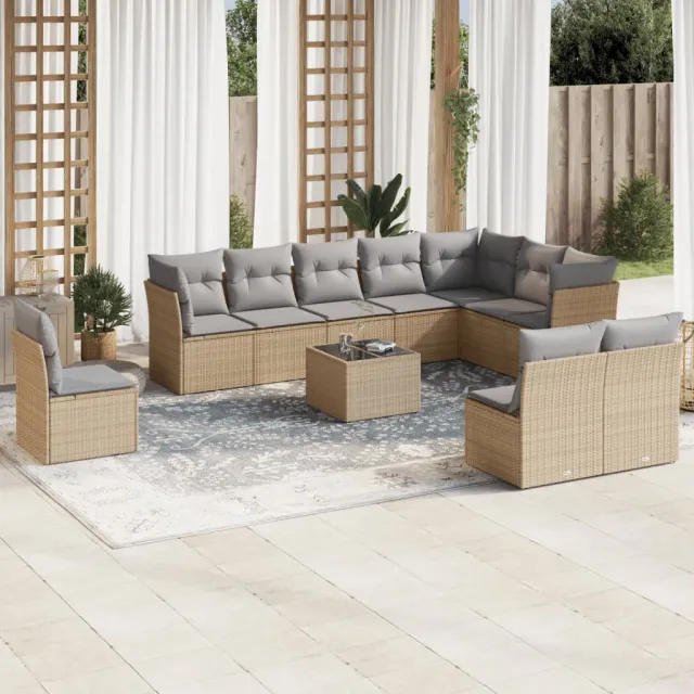 vidaXL 11-delige Tuinset met kussens poly rattan beige, foto 2