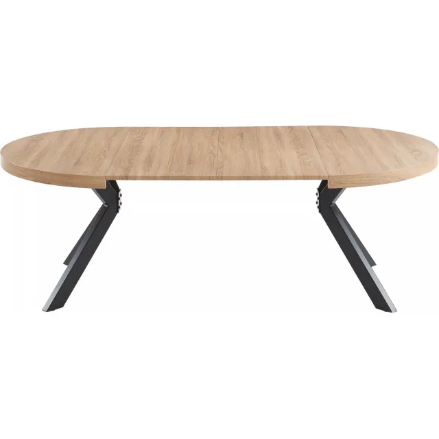 Vente-unique Uitschuifbare eettafel voor 4 tot 8 personen van MDF en staal - Licht naturel en zwart - KOMONI Natuurlijk licht