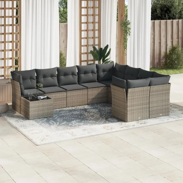 vidaXL 10-delige Loungeset met kussens poly rattan grijs, foto 2