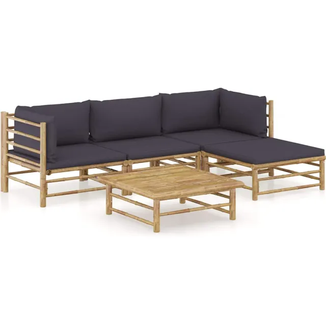 vidaXL 5-delige Loungeset met donkergrijze kussens bamboe Grijs