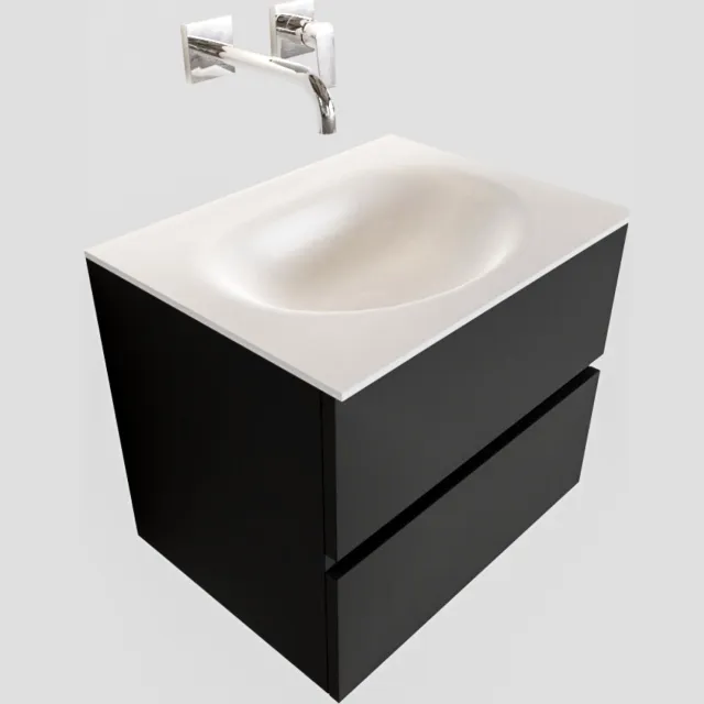 Boss & Wessing Badkamermeubel Solid Surface BWS Stockholm 60x45 cm Mat Zwart Urban (0 kraangaten)