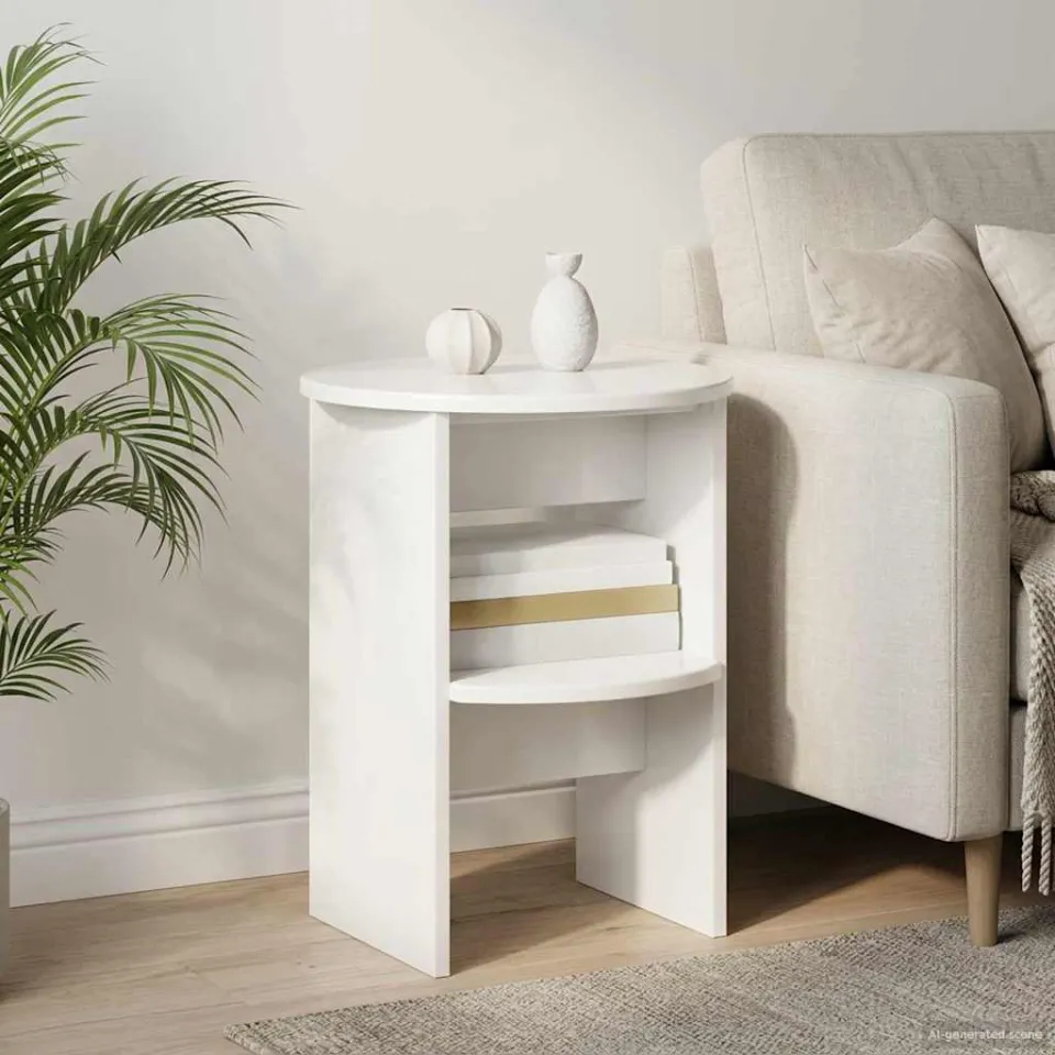 vidaXL Bijzetkast 2 st Hoogglans Wit Ø40 x 50 cm Geconstrueerd hout, foto 4