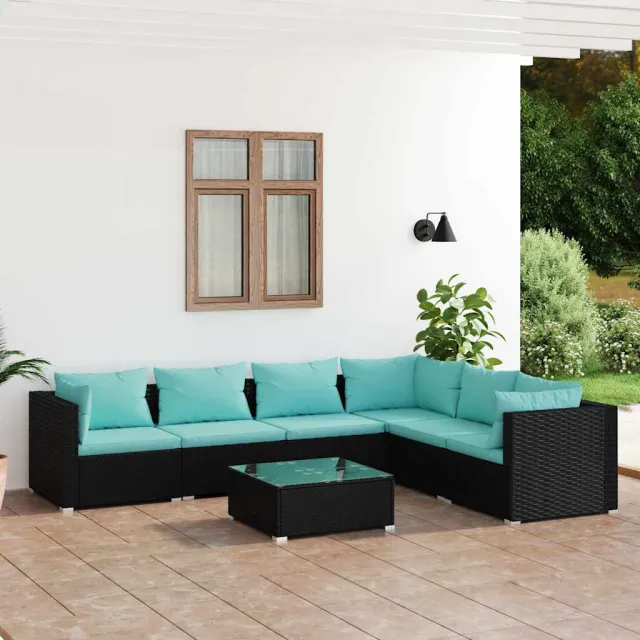 vidaXL 7-delige Loungeset met kussens poly rattan zwart, foto 2